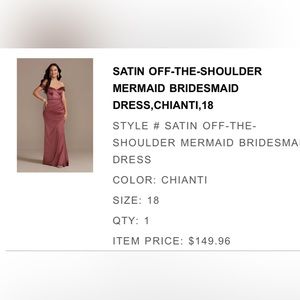 David’s Bridal Bridesmaids Dress - Satin, Off The Shoulder, Mermaid
